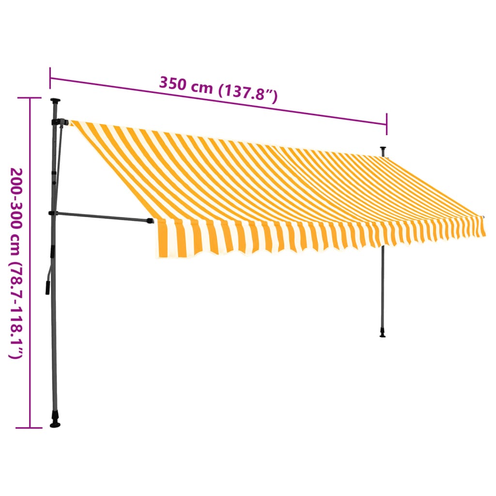 Markis manuellt infällbar med LED 350 cm vit och orange