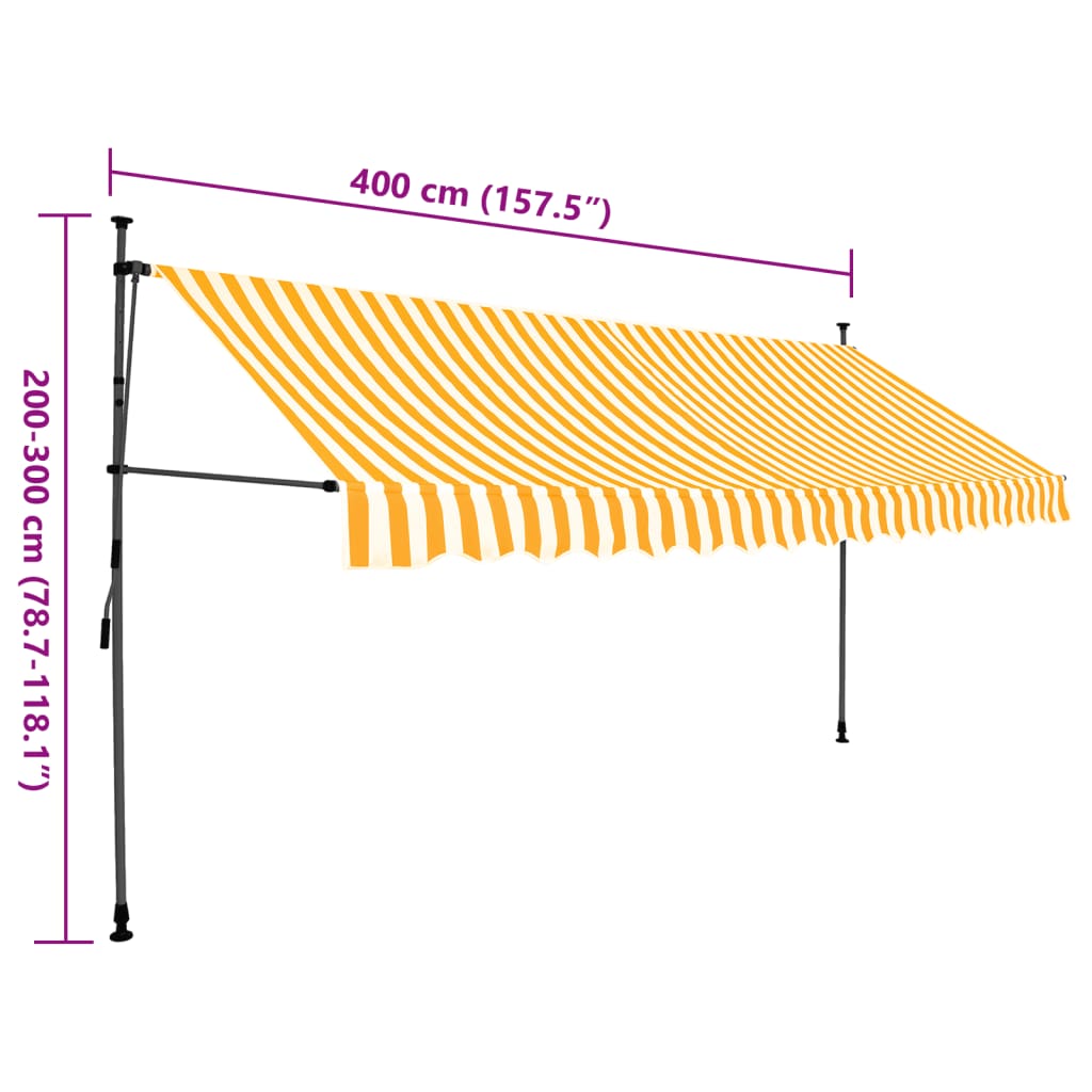 Markis manuellt infällbar med LED 400 cm vit och orange