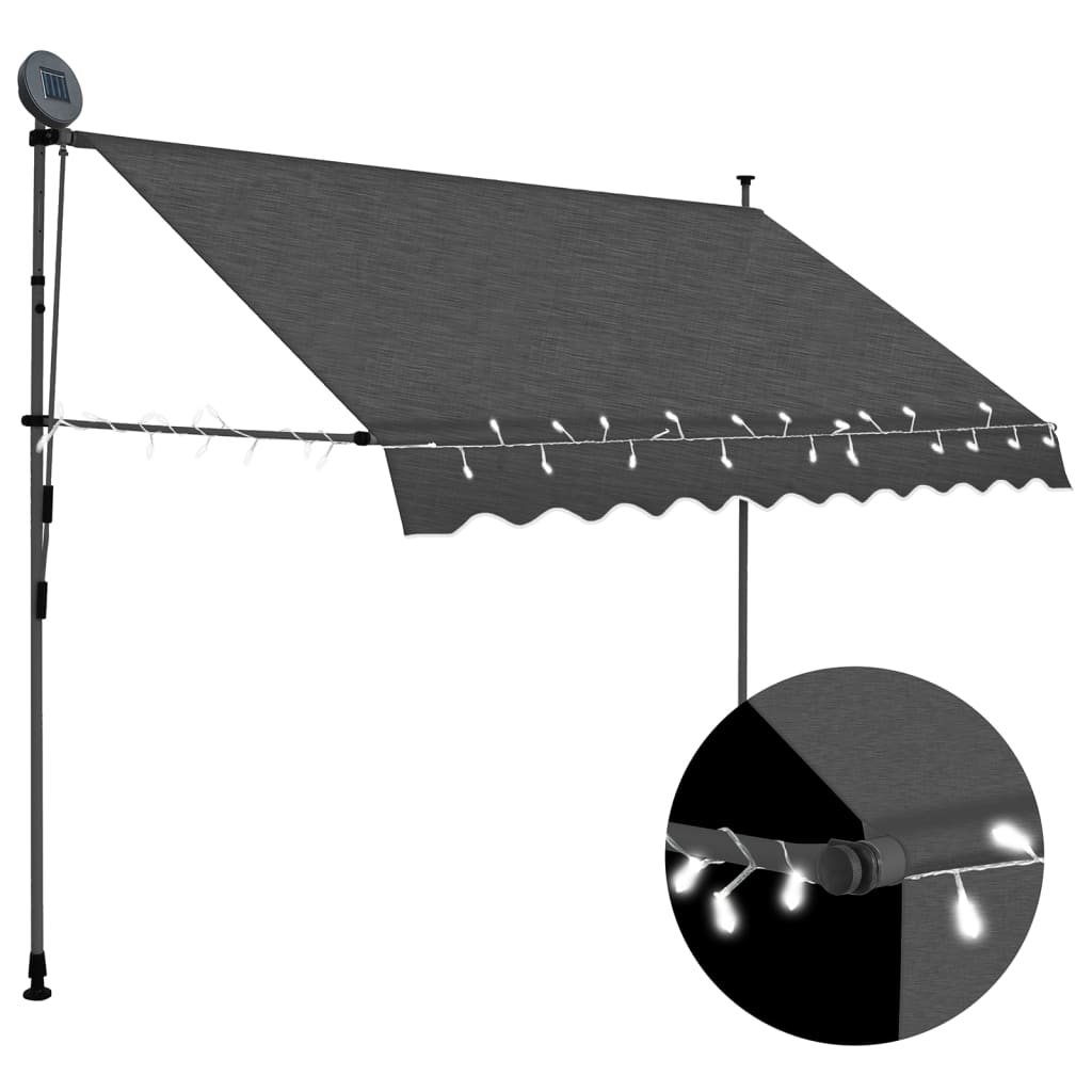 Markis manuellt infällbar med LED 250 cm antracit