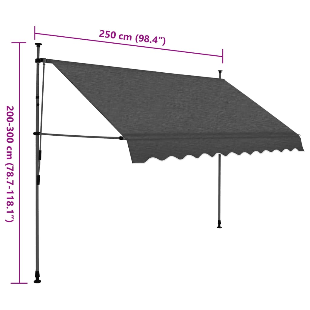 Markis manuellt infällbar med LED 250 cm antracit