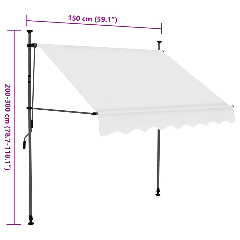 Markis manuellt infällbar med LED 150 cm gräddvit