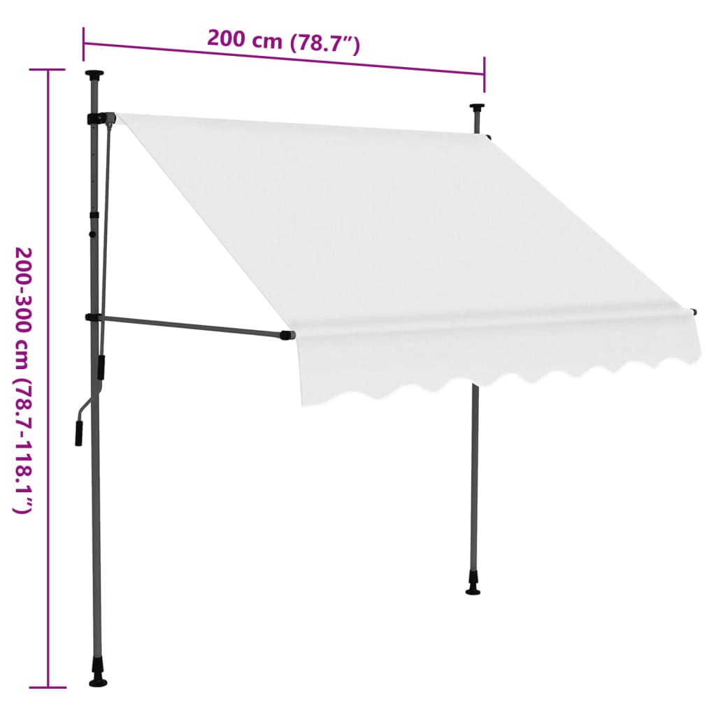 Markis manuellt infällbar med LED 200 cm gräddvit