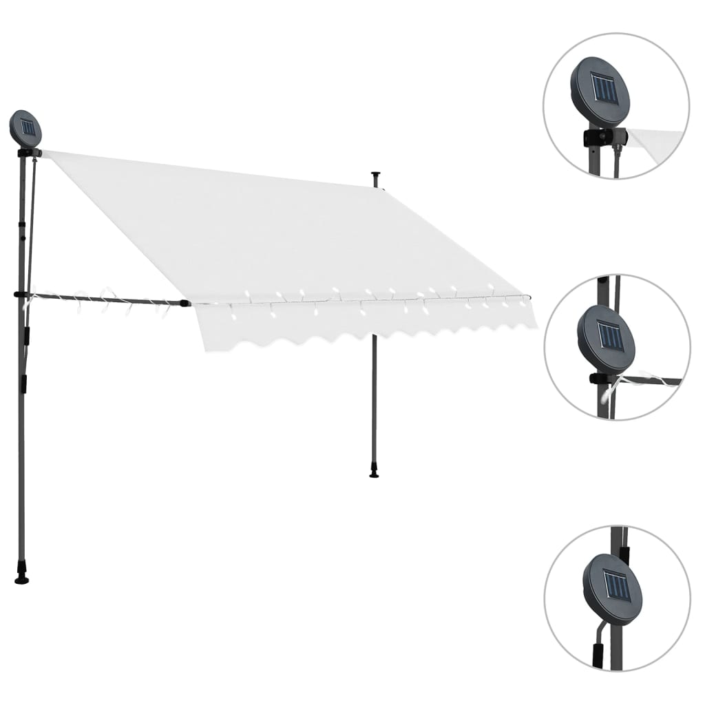 Markis manuellt infällbar med LED 250 cm gräddvit