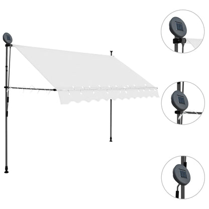 Markis manuellt infällbar med LED 250 cm gräddvit