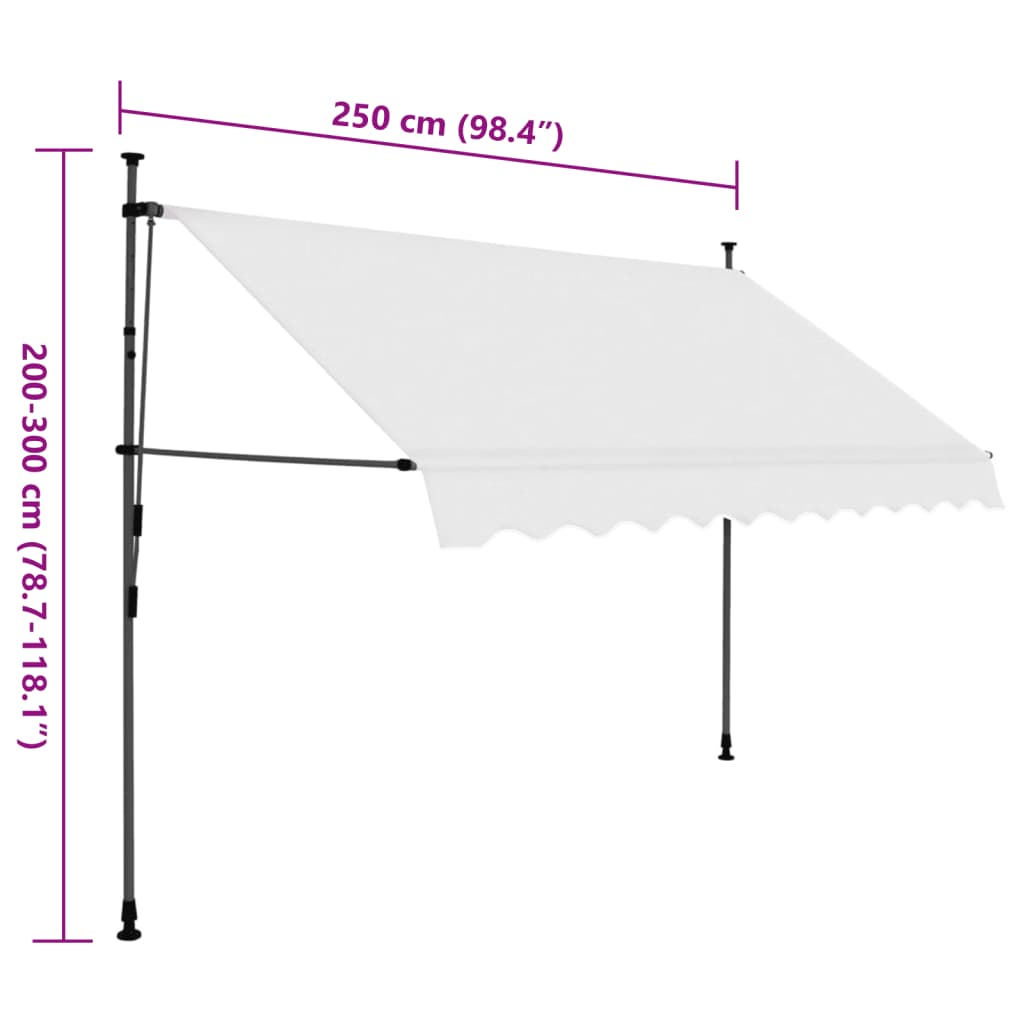 Markis manuellt infällbar med LED 250 cm gräddvit