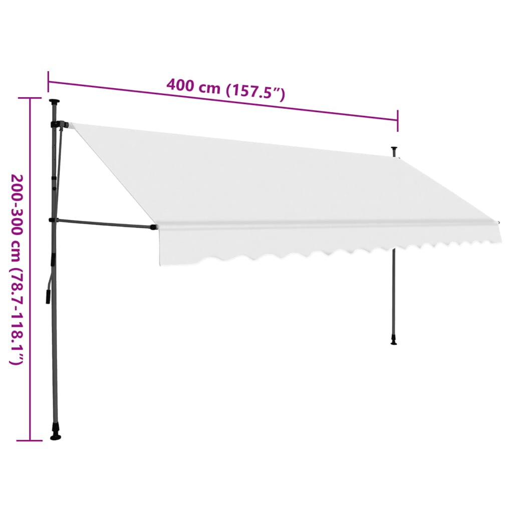 Markis manuellt infällbar med LED 400 cm gräddvit