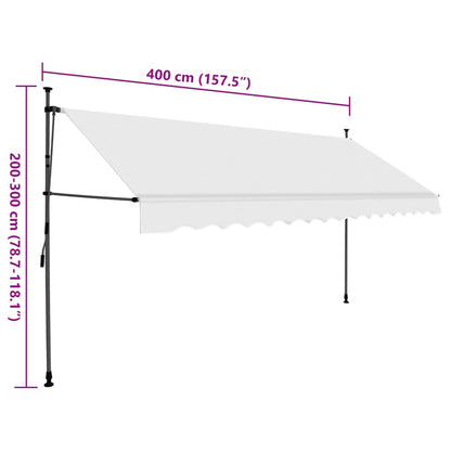 Markis manuellt infällbar med LED 400 cm gräddvit