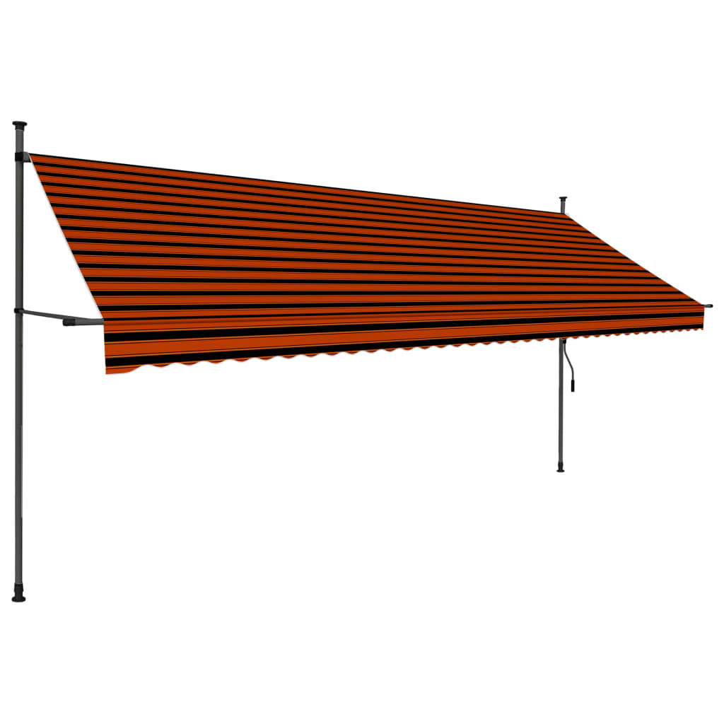 Markis manuellt infällbar med LED 400 cm orange och brun