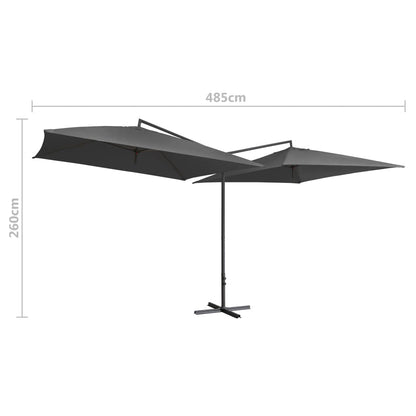 Dubbelt parasoll med stålstång 250x250 cm antracit