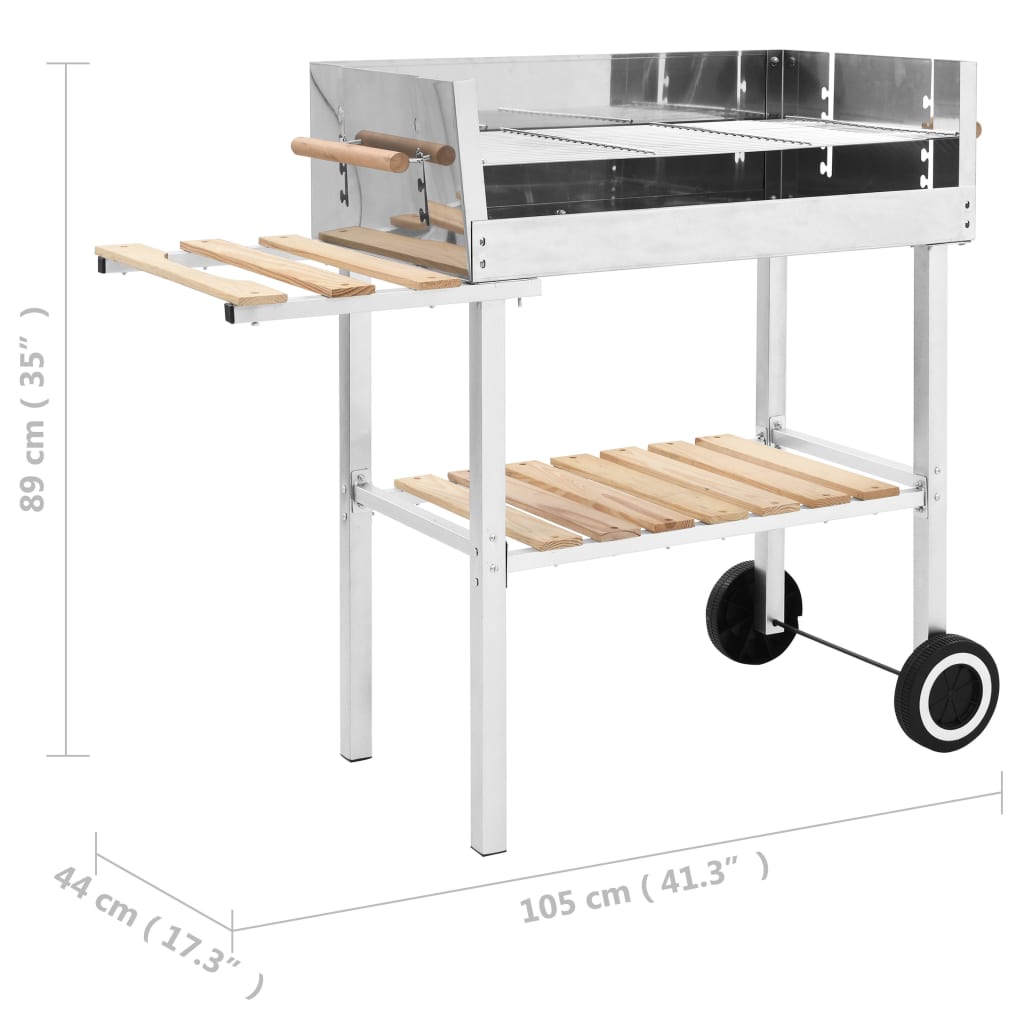 Kolgrill XXL rostfritt stål med 2 hyllor