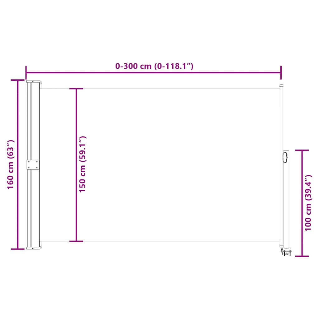 Infällbar sidomarkis 160x300 cm blå