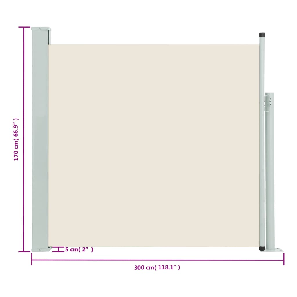 Infällbar sidomarkis 170x300 cm gräddvit