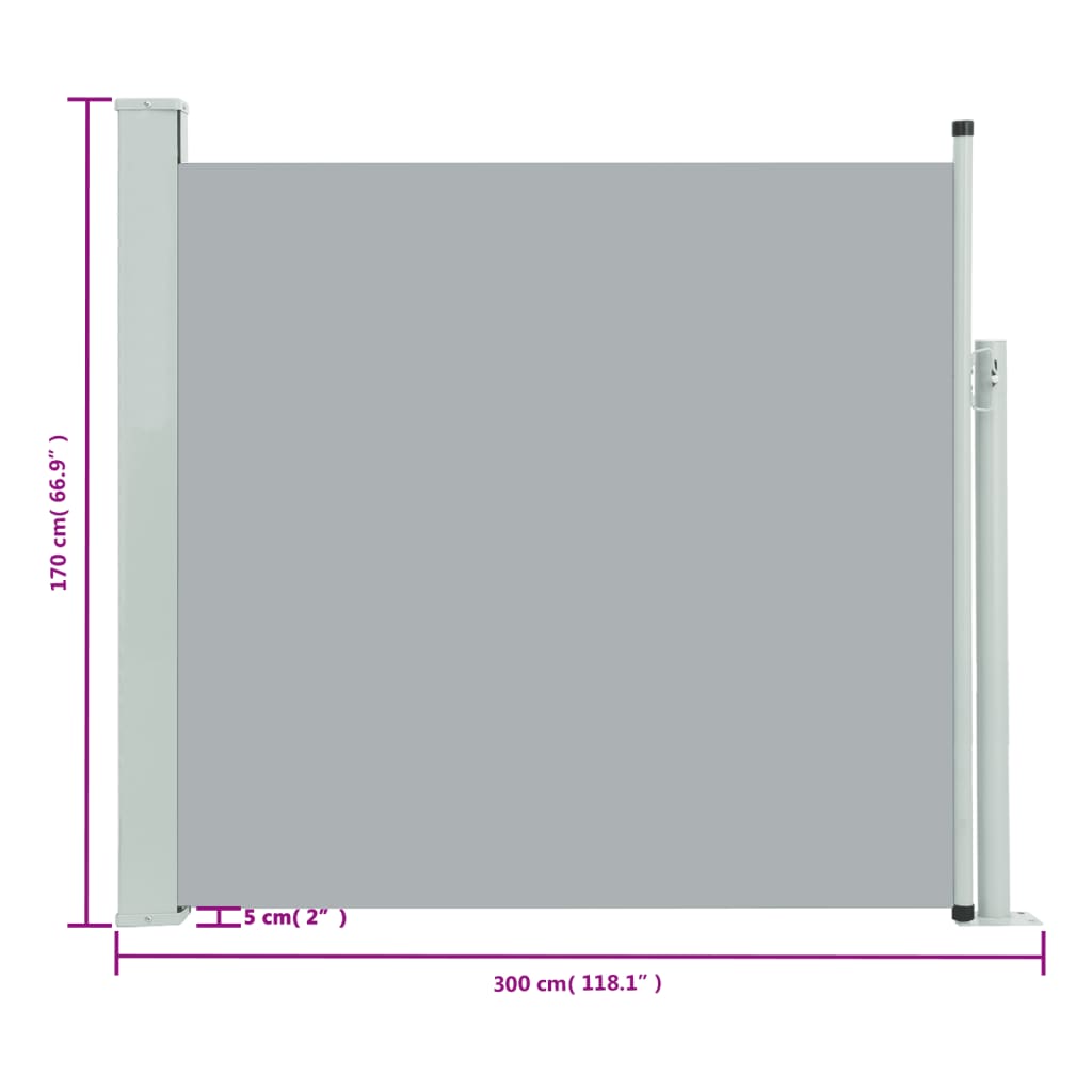 Infällbar sidomarkis 170x300 cm grå