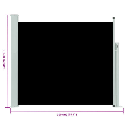 Infällbar sidomarkis 100x300 cm svart