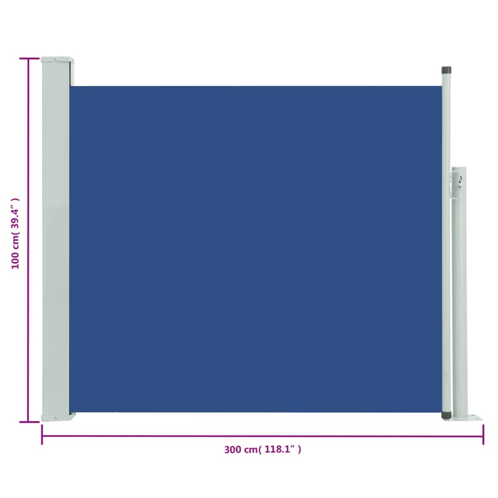 Infällbar sidomarkis 100x300 cm blå