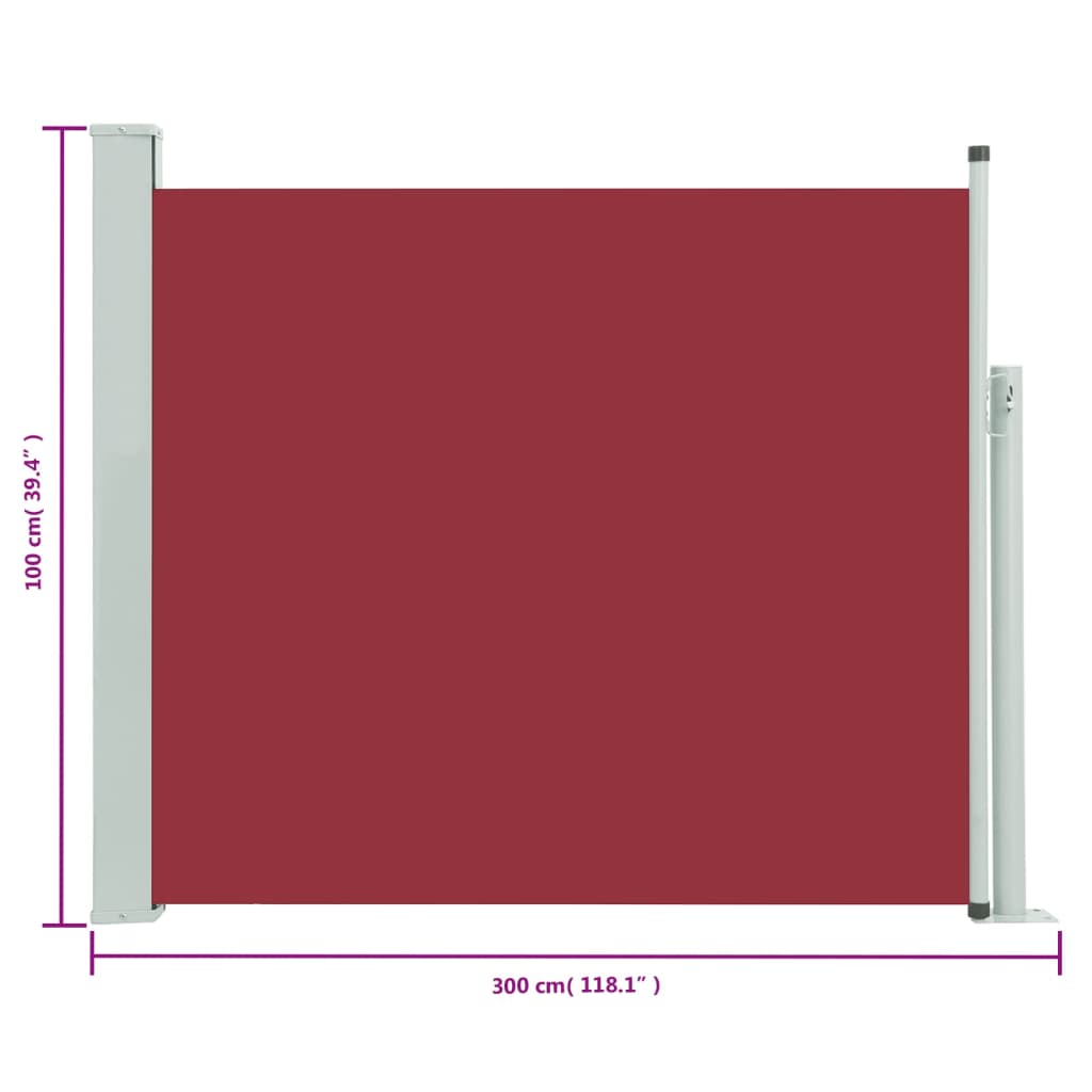 Infällbar sidomarkis 100x300 cm röd