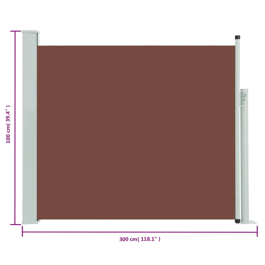 Infällbar sidomarkis 100x300 cm brun