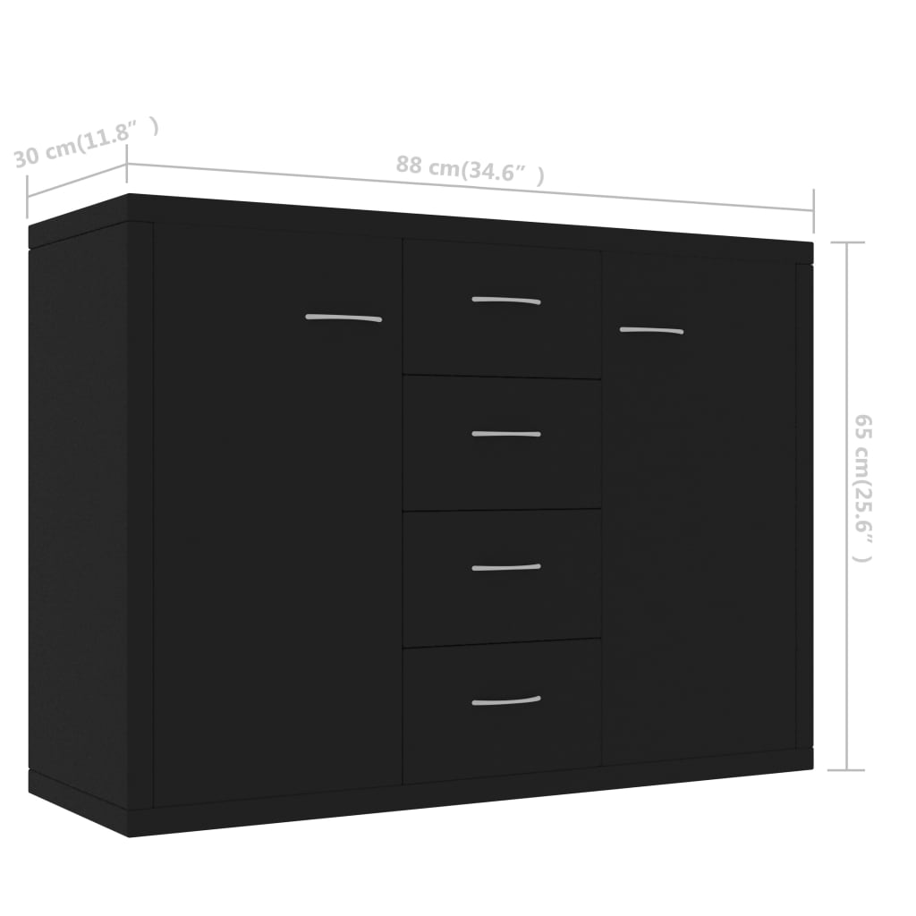 Skänk svart 88x30x65 cm konstruerat trä