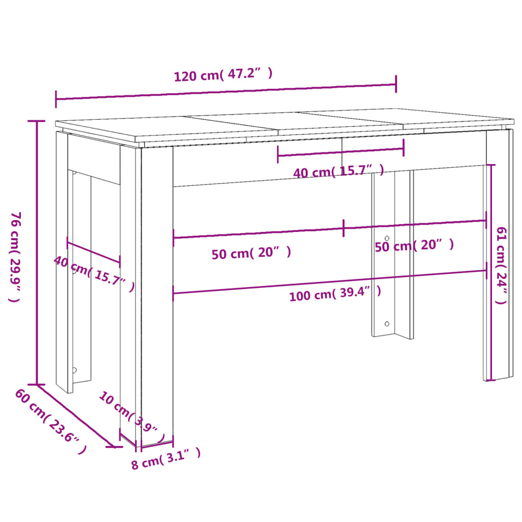 Matbord svart 120x60x76 cm konstruerat trä