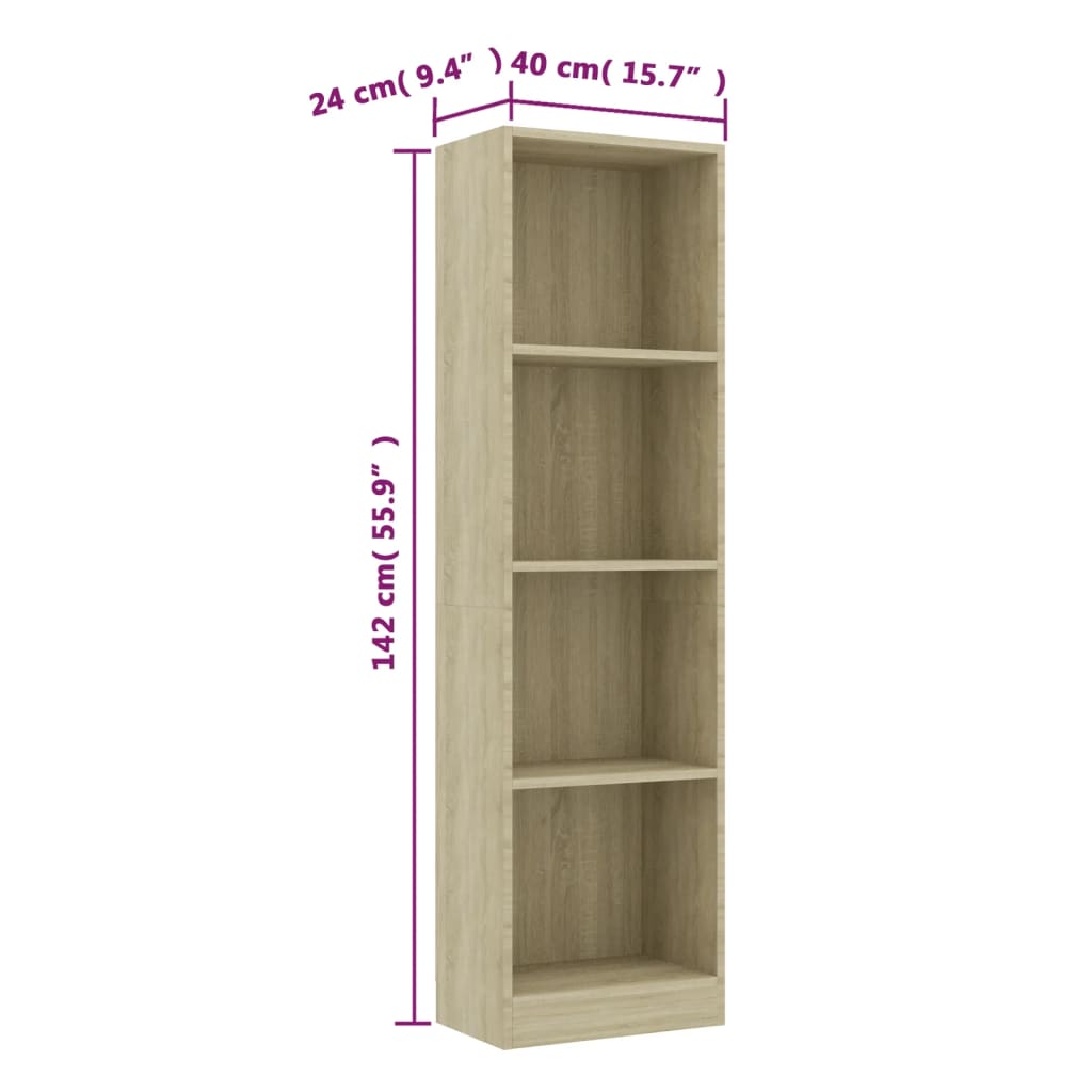 Bokhylla 4 hyllor sonoma-ek 40x24x142 cm konstruerat trä