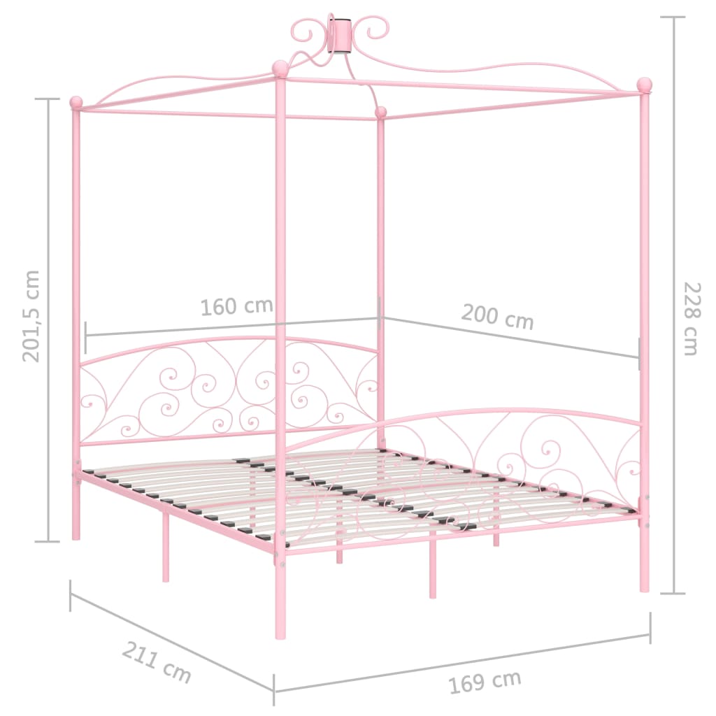 Sänghimmel utan madrass rosa metall 160x200 cm