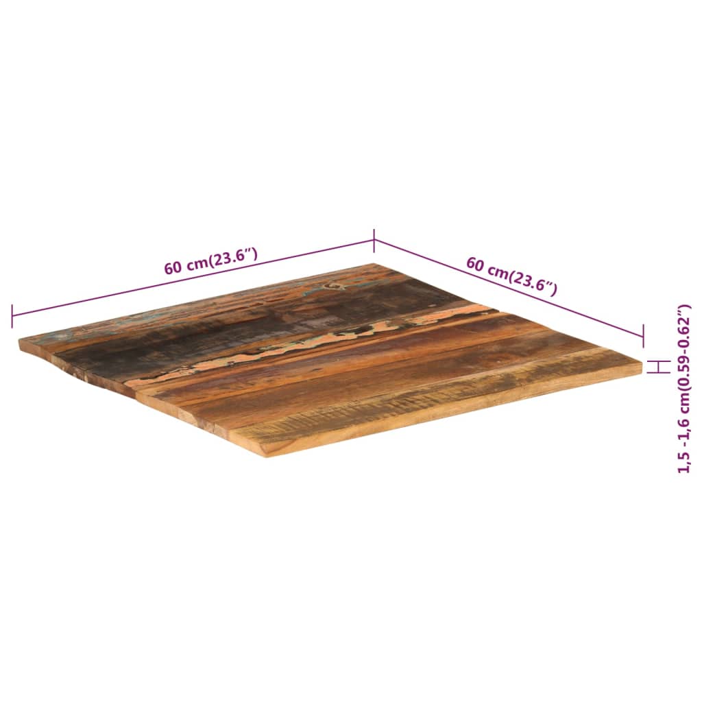 Fyrkantig bordsskiva 60x60 cm 15-16 mm massivt återvunnet trä