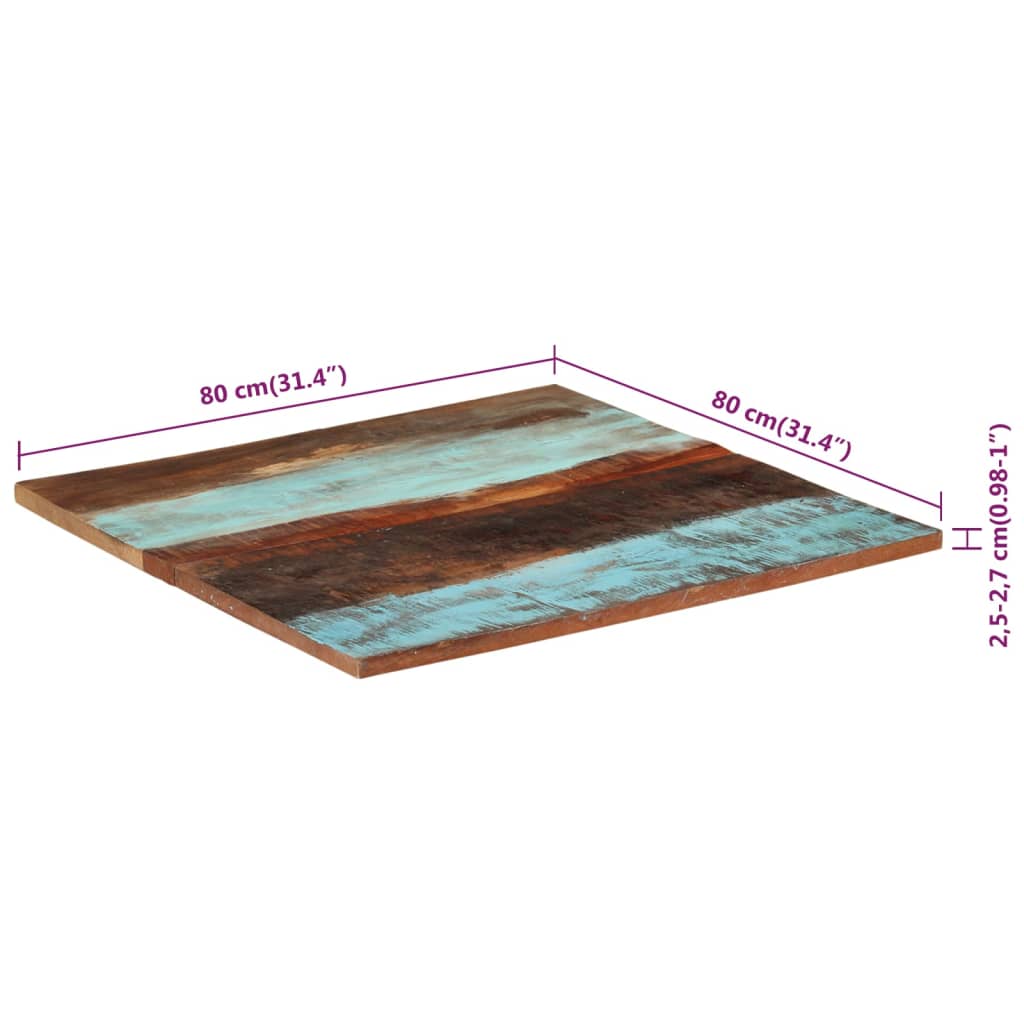 Fyrkantig bordsskiva 80x80 cm 25-27 mm massivt återvunnet trä