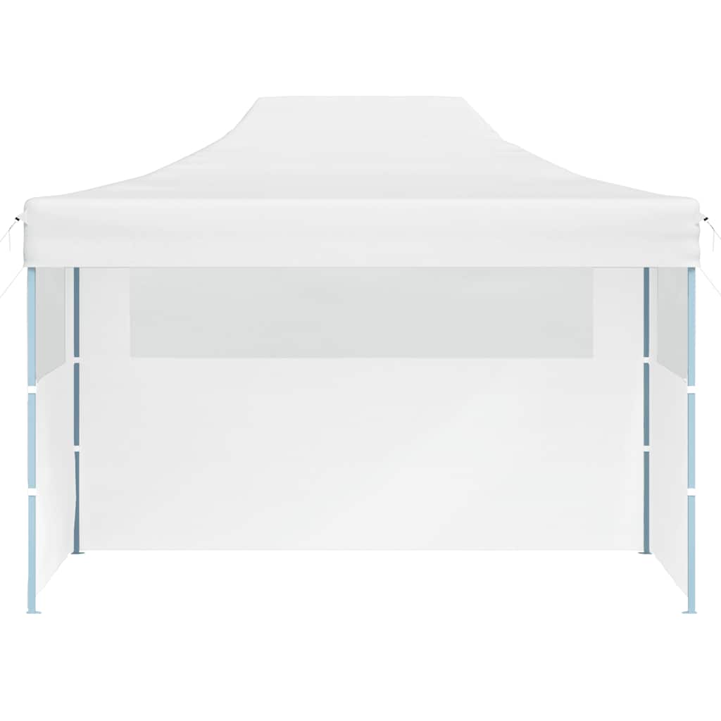 Hopfällbart partytält med 3 sidoväggar 280x410x315 cm stål vit