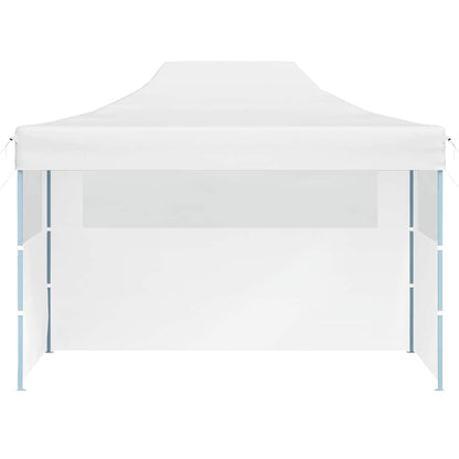 Hopfällbart partytält med 3 sidoväggar 280x410x315 cm stål vit