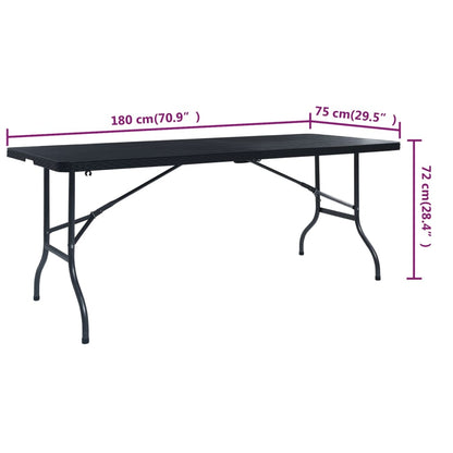 Hopfällbart trädgårdsbord svart 180x75x72 cm HDPE konstrotting