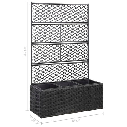 Spaljé med 3 krukor upphöjd 83x30x130 cm konstrotting svart