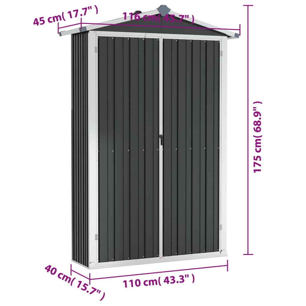 Trädgårdsskjul antracit 116x45x175 cm galvaniserat stål