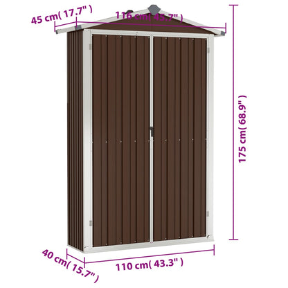 Trädgårdsskjul brun 116x45x175 cm galvaniserat stål