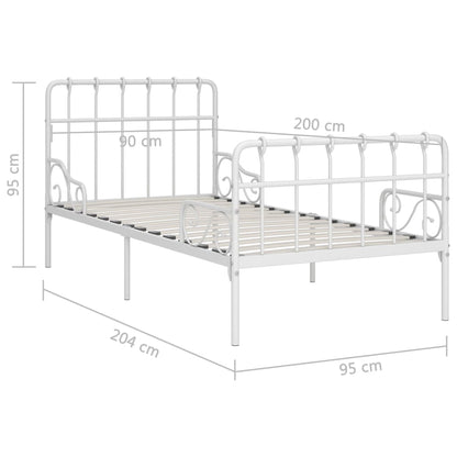 Sängram utan madrass med ribbotten vit metall 90x200 cm