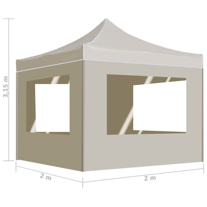 Hopfällbart partytält med väggar aluminium 2x2 m gräddvit