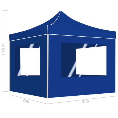 Hopfällbart partytält med väggar aluminium 2x2 m blå