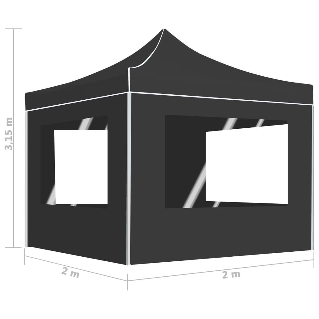 Hopfällbart partytält med väggar aluminium 2x2 m antracit