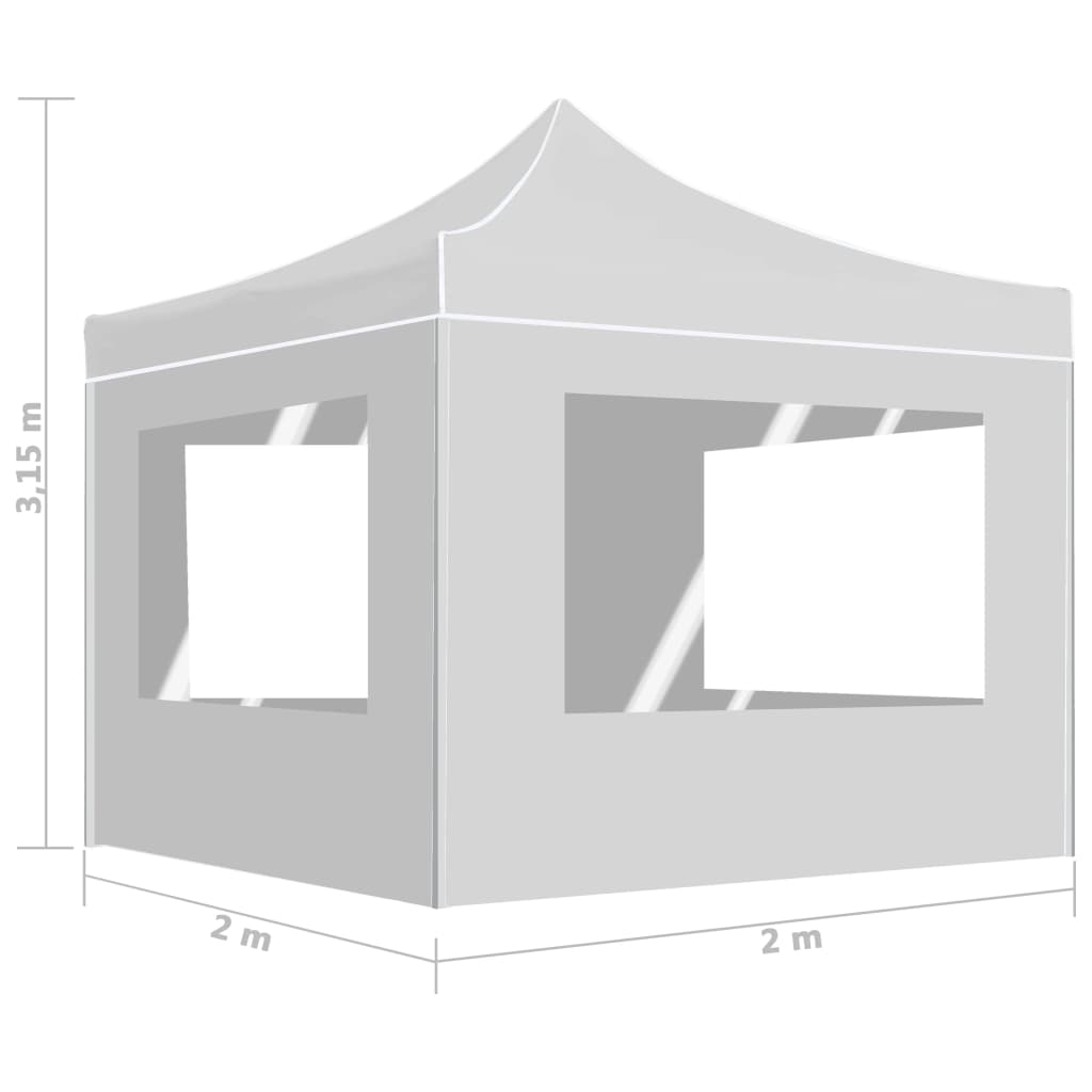 Hopfällbart partytält med väggar aluminium 2x2 m vit