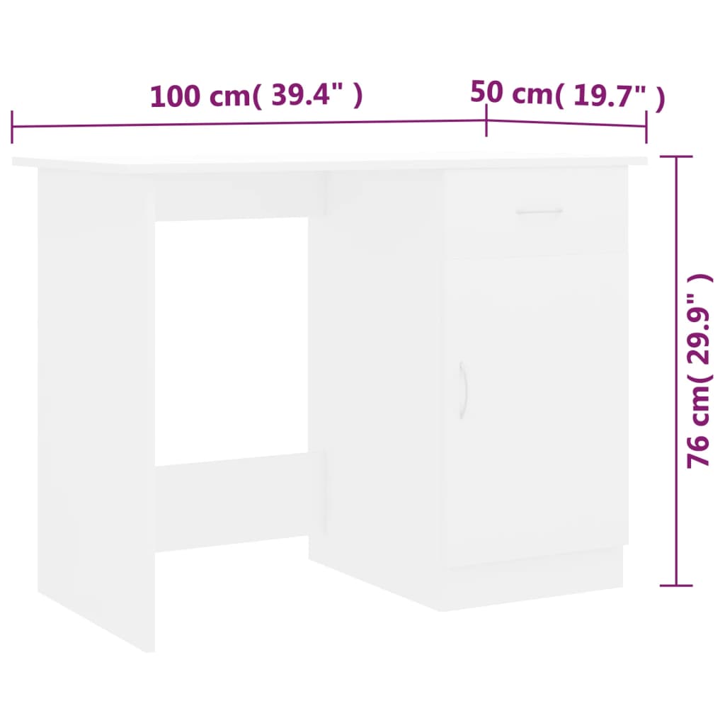 Skrivbord vit 100x50x76 cm konstruerat trä