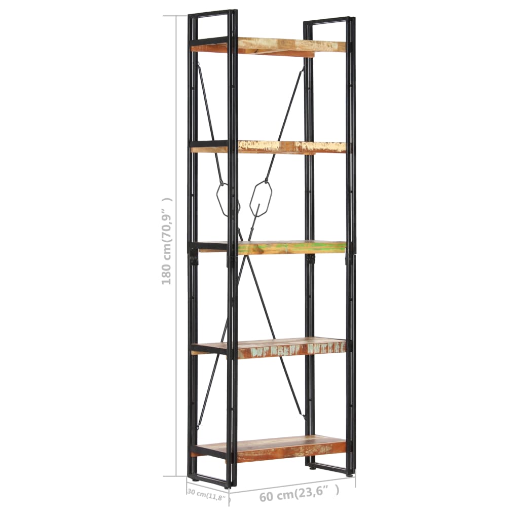 Bokhylla med 5 hyllor 60x30x180 cm massivt återvunnet trä