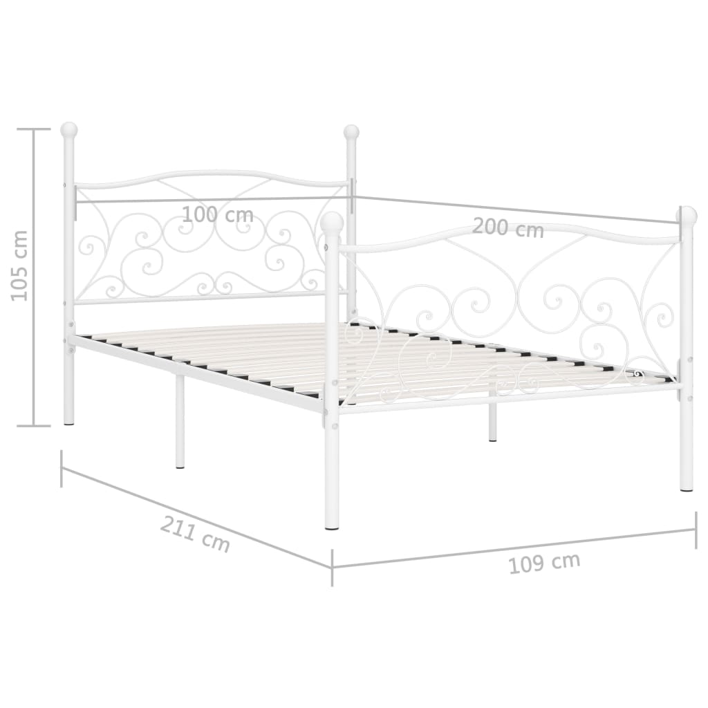 Sängram utan madrass med ribbotten vit metall 100x200 cm