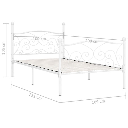 Sängram utan madrass med ribbotten vit metall 100x200 cm