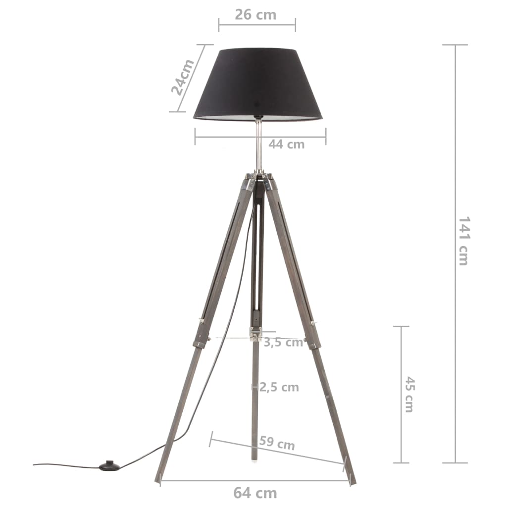 Golvlampa svart och guld massivt teakträ 141 cm