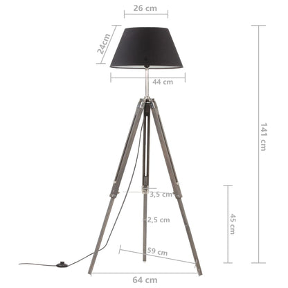 Golvlampa svart och guld massivt teakträ 141 cm