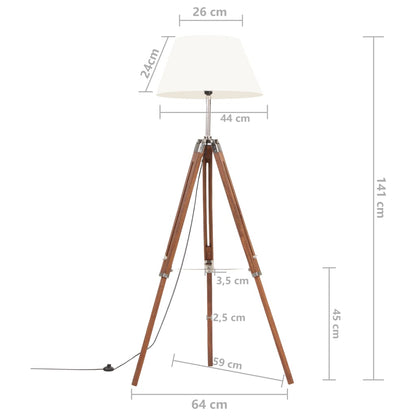 Golvlampa honungsbrun och vit massivt teakträ 141 cm