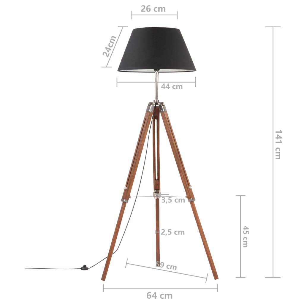 Golvlampa honungsbrun och svart massivt teakträ 141 cm