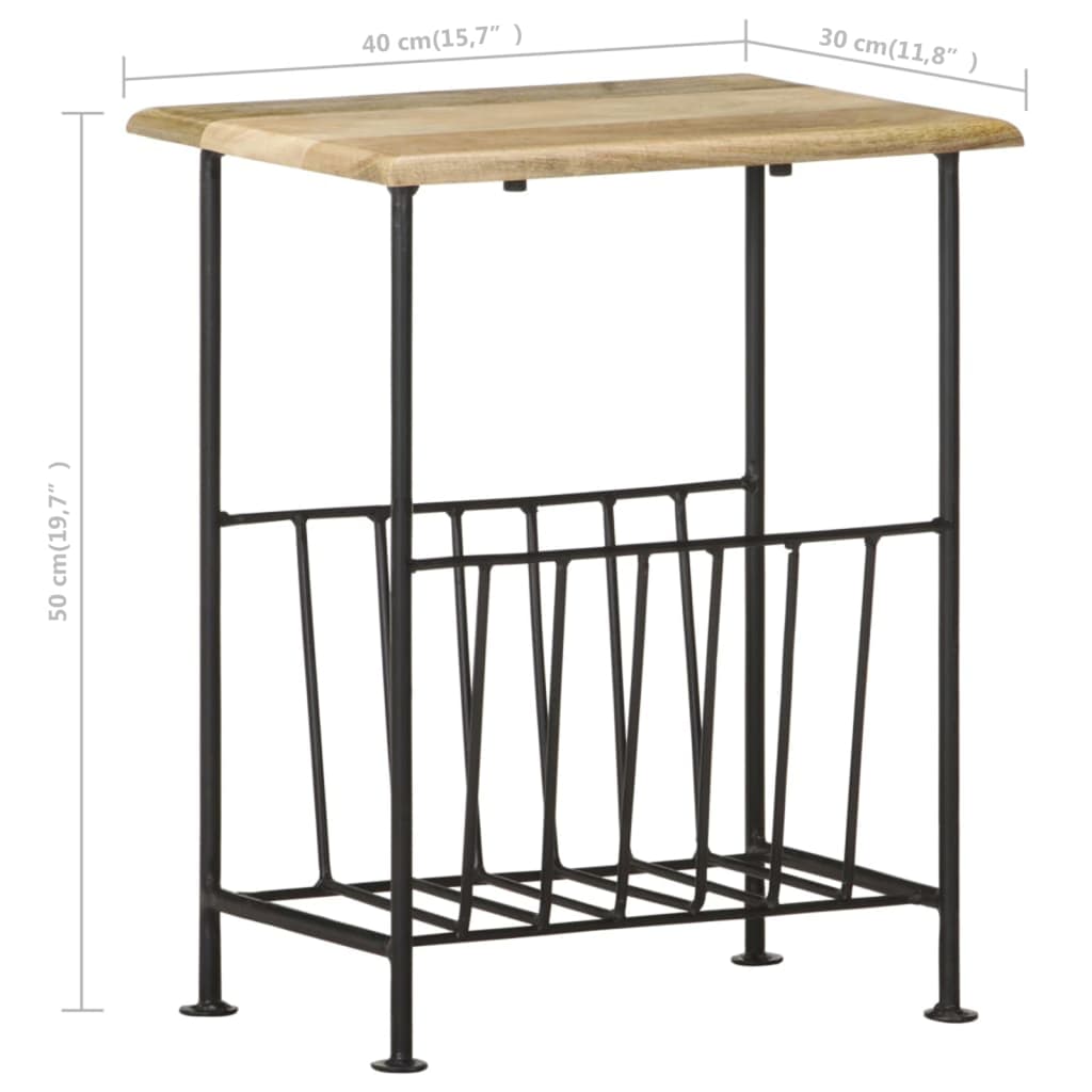 Tidningsställ 40x30x50 cm massivt mangoträ och stål