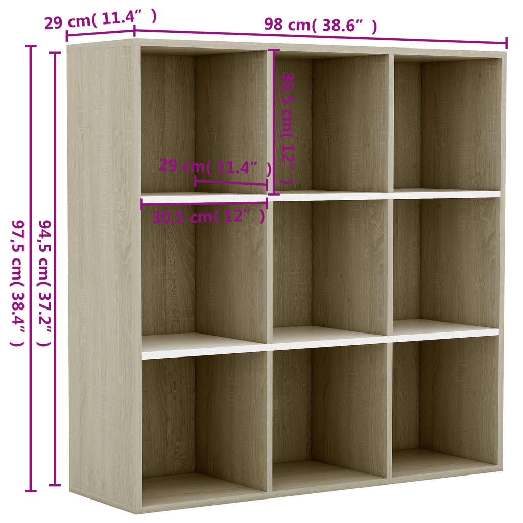 Bokhylla vit och sonoma-ek 98x29x97,5 cm konstruerat trä