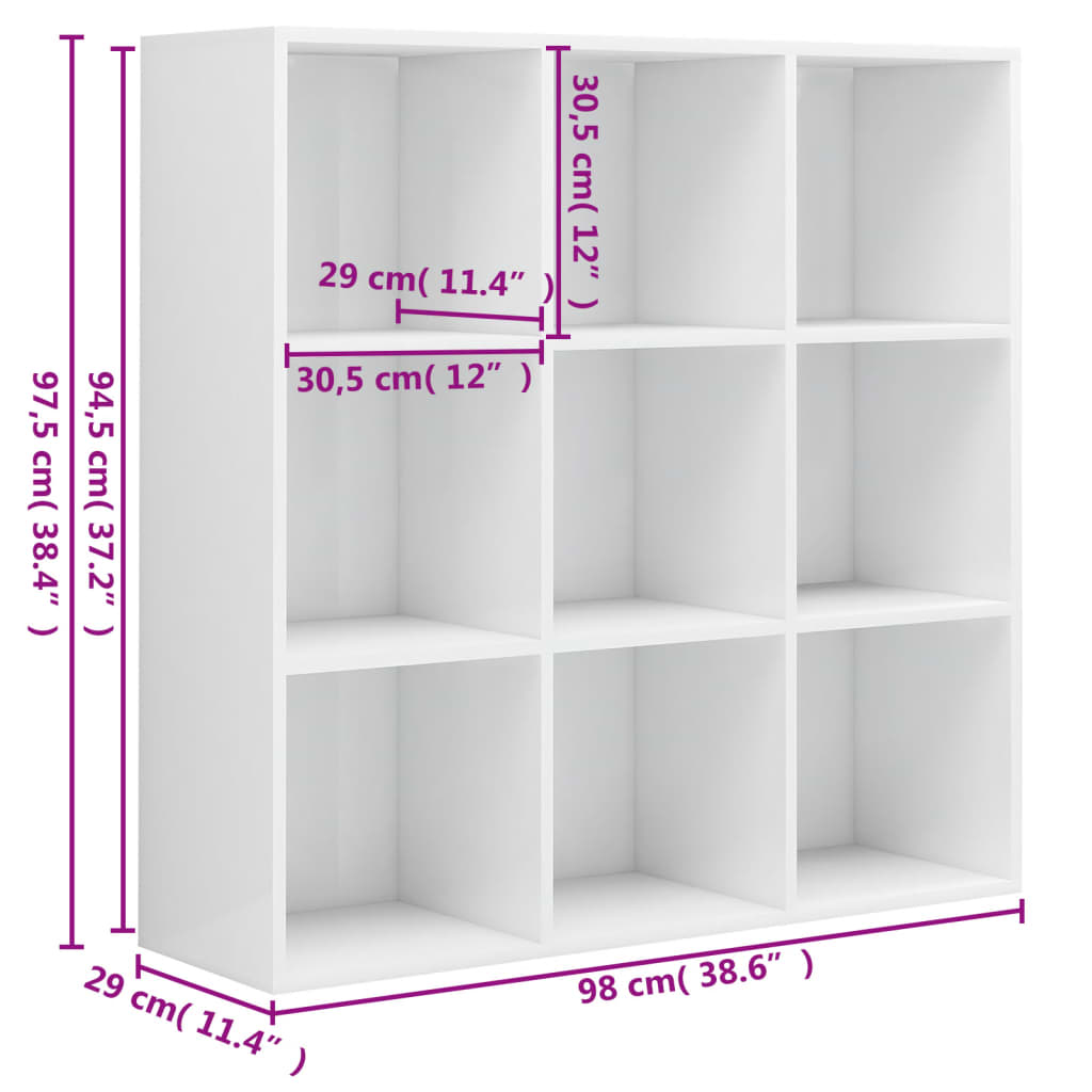 Bokskåp vit högglans 98x29x97,5 cm konstruerat trä