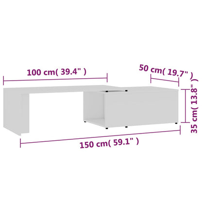 Soffbord vit 150x50x35 cm konstruerat trä